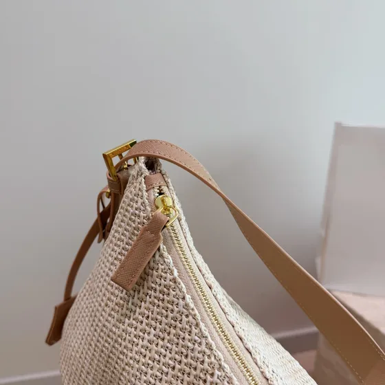 Prada Crochet Raffia-Effect Bolso bandolera Beige Bolso bandolera