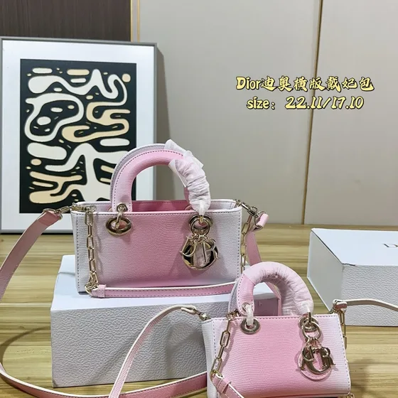 Dior Lady D-Joy Bag Gradient Lyserød And Hvid Tophåndtag