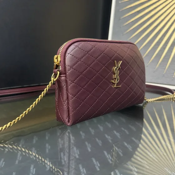 YSL Gaby Zipped Estuche With Chain Borgoña Crossbody