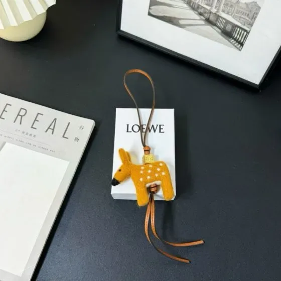 Loewe Deer Felt Charm Mustard Yellow Pouch