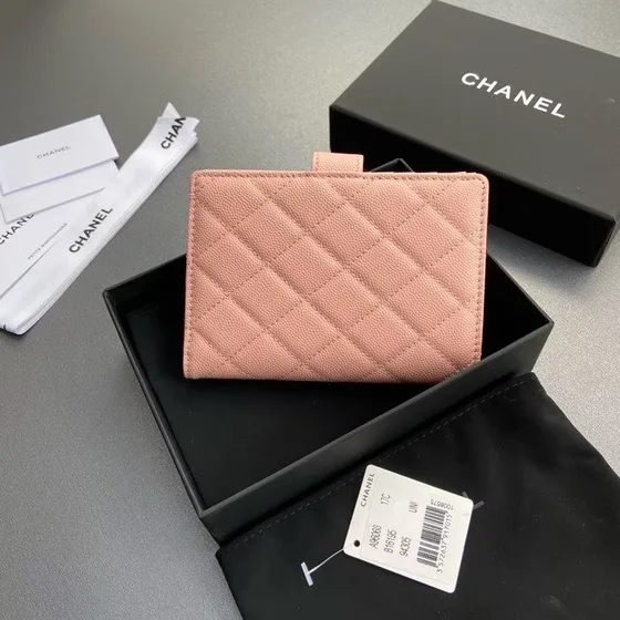 Chanel Chevron Quilted Caviar French Wallet Light Pink Card Holder