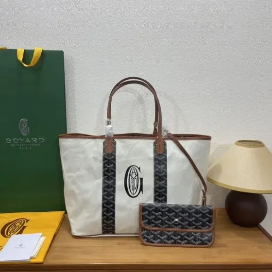 Goyard Saint Louis Pm White Black Brown Tote Bag