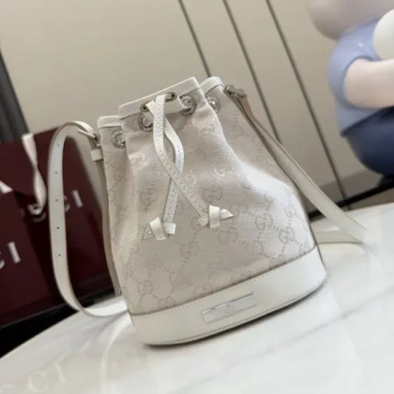 Gucci Gg Canvas Drawstring Bucket Bag Off White Crossbody