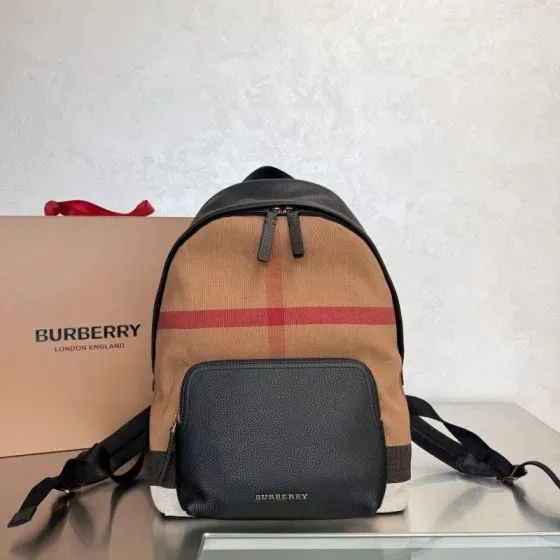 Burberry Check Canvas And Leather Backpack Camel Black Backpack