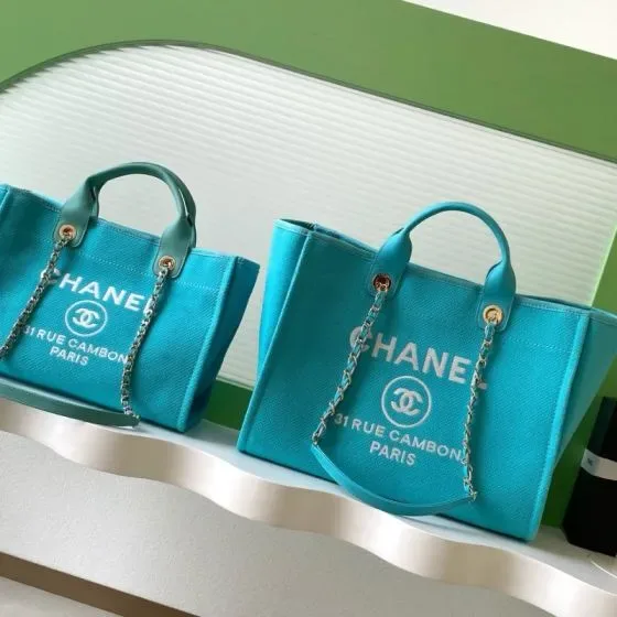 Chanel Deauville Tote Turquoise Tote Bag