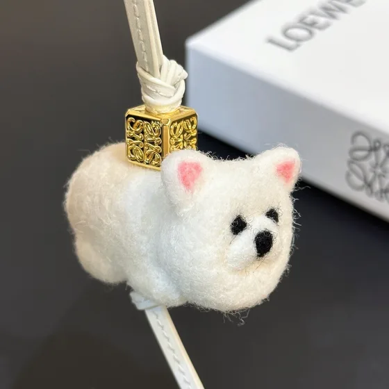 Loewe Chow Chow Felt Charm White Pouch