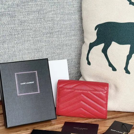 YSL Cassandre Matelass Flap Wallet Red Wallet
