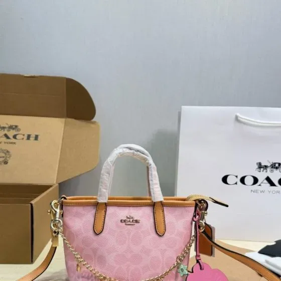 Coach Mini City Tote In Signature Canvas Powder Pink Top Handle