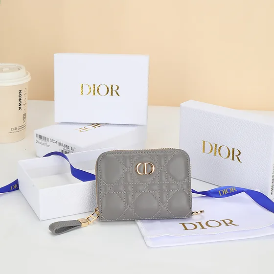 Dior Dior Caro Zipped Card Holder Gray Card Holder