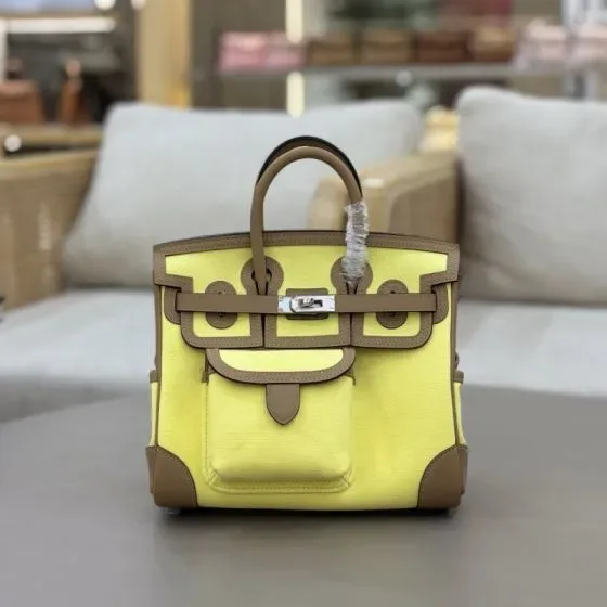 Hermes Birkin 25 Cargo Lime Yellow Etoupe Brown 25cm Top Handle