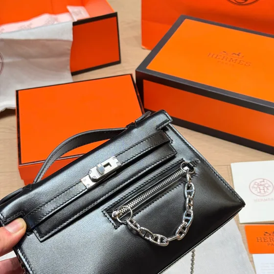 Hermes Kelly Mini Rock Preto Bolsa de ombro