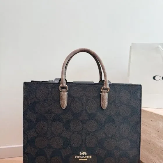 Coach Maggie Tote Bag In Signature Canvas Brown Black Tote Bag