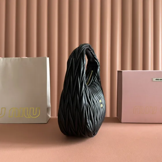 Miu Miu Matelassé Nappa Leather Hobo Bag Black Hobo