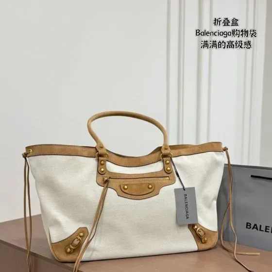 Balenciaga Le City Tote Bag Canvas White Brown Tote Bag