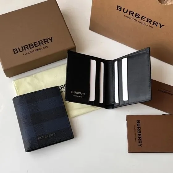 Burberry Check Bifold Wallet Navy Black Wallet