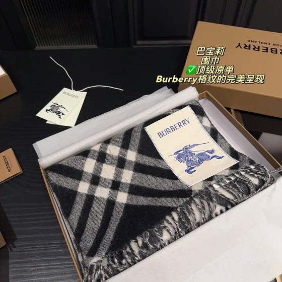 Burberry Check Cashmere Scarf Noir/Blanc 168x30