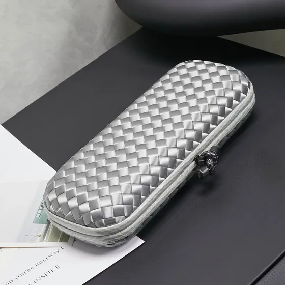 Bottega Veneta Intrecciato Knot Clutch Silver Clutch