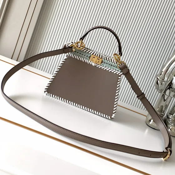 Fendi Peekaboo Iseeu Petite Multicolor Taupe Light Blue White Top Handle