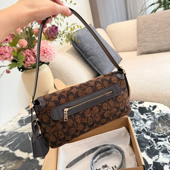 Coach Mini Juno Bag In Signature Canvas Brown Shoulder Bag