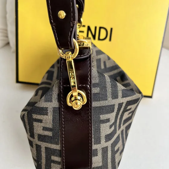 Fendi Ff Jacquard Mini Top Handle Bag Coklat/Beige Top Handle