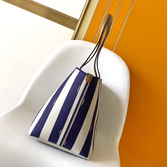 Fendi Striped Canvas Tote Navy Blue And White Tote Bag
