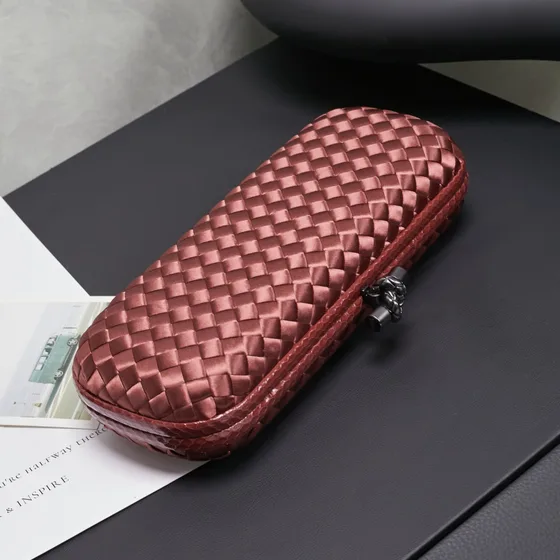 Bottega Veneta Intrecciato Satin Knot Clutch Burgundy Clutch