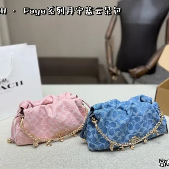Coach Faye Denim Blue Pink Crossbody Pouch