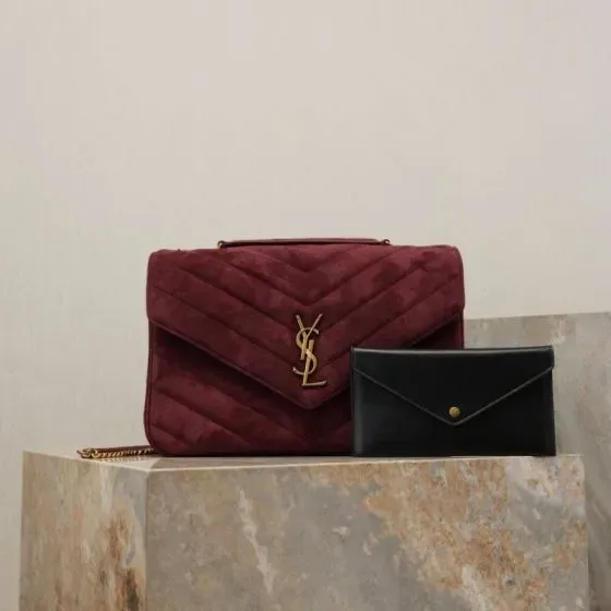 YSL Cassandre Envelope Chain Bag Burgundy Shoulder Bag