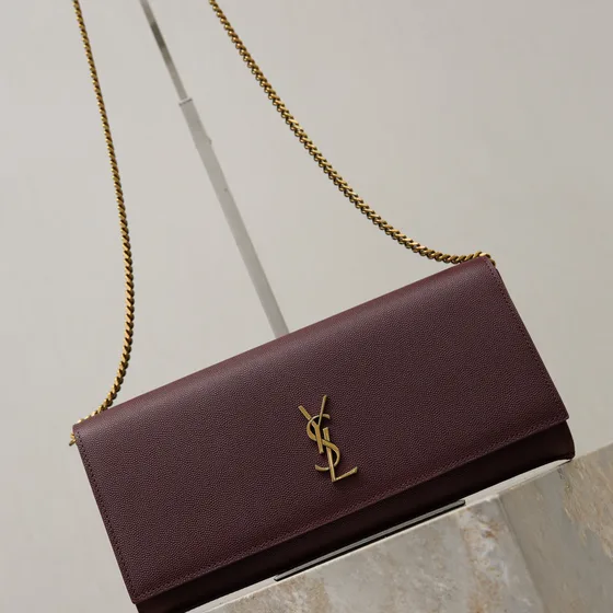 YSL Cassandre Chain Wallet Burgundy Woc