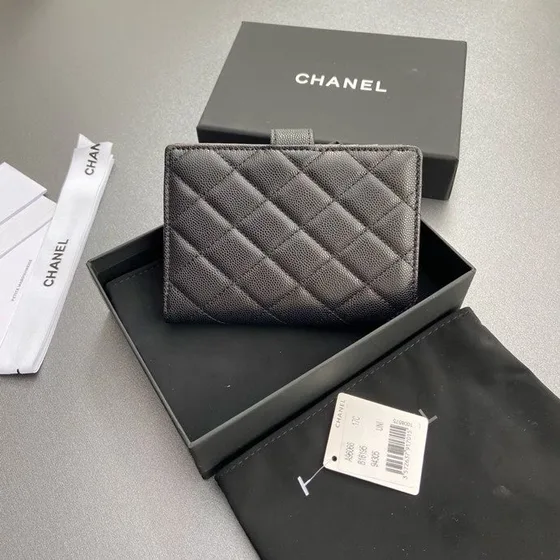 Chanel Diamond Quilted French Wallet Black Card Holder