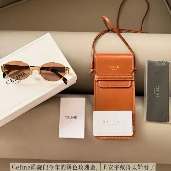 Celine Sunglasses Phone Pouch Tan Crossbody