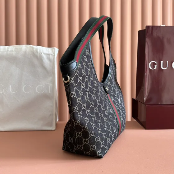Gucci Gg Tela Web Hobo Bag With Portaoggetti Nero/Marrone Hobo