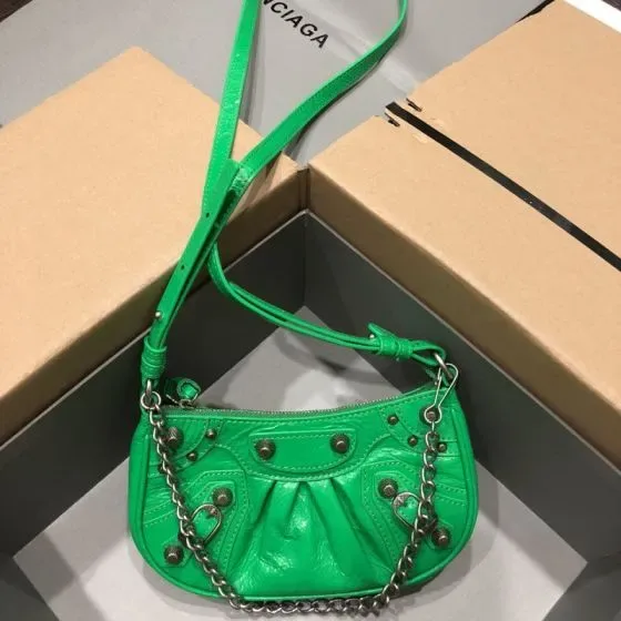 Balenciaga Le Cagole Mini Purse With Chain Green Crossbody