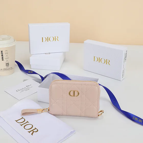 Dior Dior Caro Compact Zipped Wallet Powder Beige Wallet