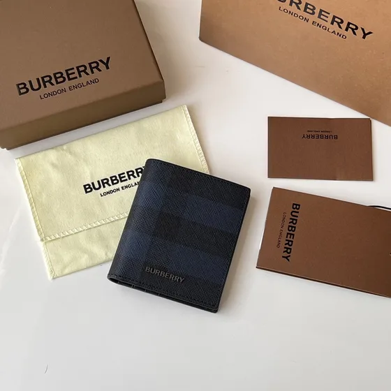 Burberry Check Bifold Wallet Navy Black Wallet