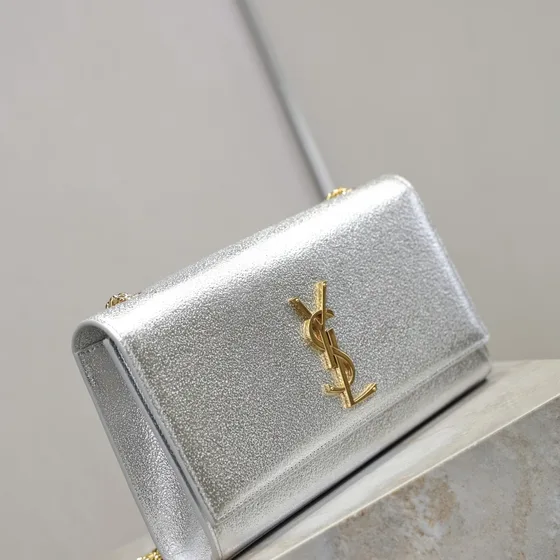 YSL Cassandre Chain Brieftasche Silber Woc