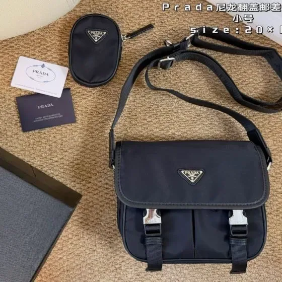 Prada Re-Nylon Flap Messenger Bag Small Black 20cm Crossbody