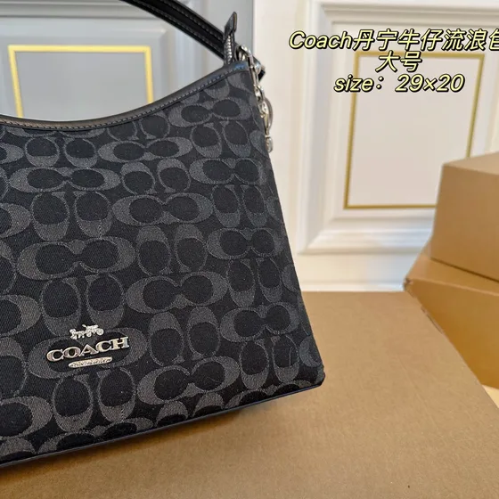Coach Denim Hobo Hitam 29×20cm Hobo