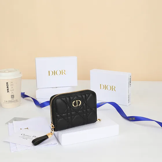 Dior Dior Caro Compact Zipped Wallet Black Wallet