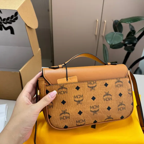 MCM Tracy Satchel In Visetos Cognac Crossbody