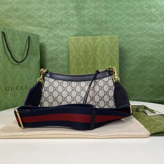 Gucci Ophidia Gg Small Bolso de mano With Strawberry Charm Beige Azul Bolso bandolera