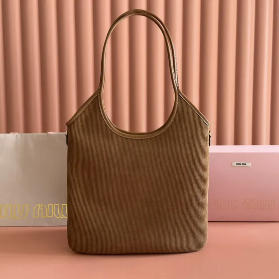 Miu Miu Corduroy Logo Shoulder Bag Brown Shoulder Bag
