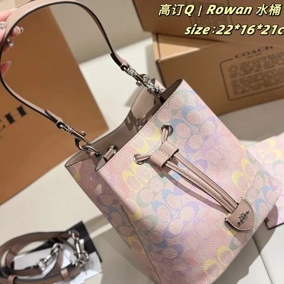Coach Rowan Bucket Bag Pink Pastel Signature 22 16 21cm Crossbody