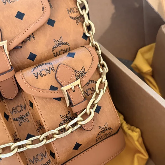 MCM Visetos Chain Sac à dos Cognac/Beige Sac à dos