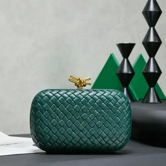 Bottega Veneta Intreccio Knot Clutch Emerald Green Clutch