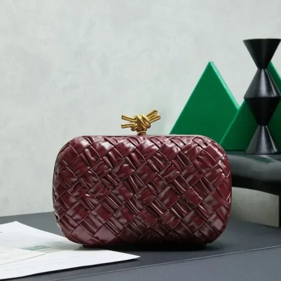 Bottega Veneta Intreccio Knot Clutch Burgundy Clutch