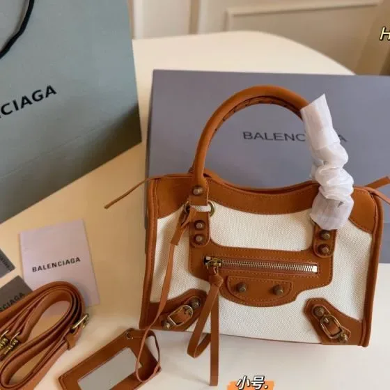 Balenciaga Classic City Mini Bag Brown White Top Handle