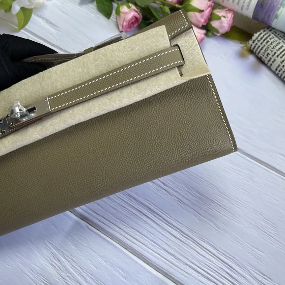Hermes Kelly Cut Etoupe Clutch