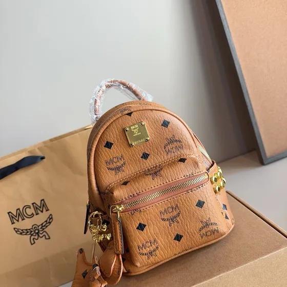 MCM Stark Side Studs Backpack Mini Cognac Backpack