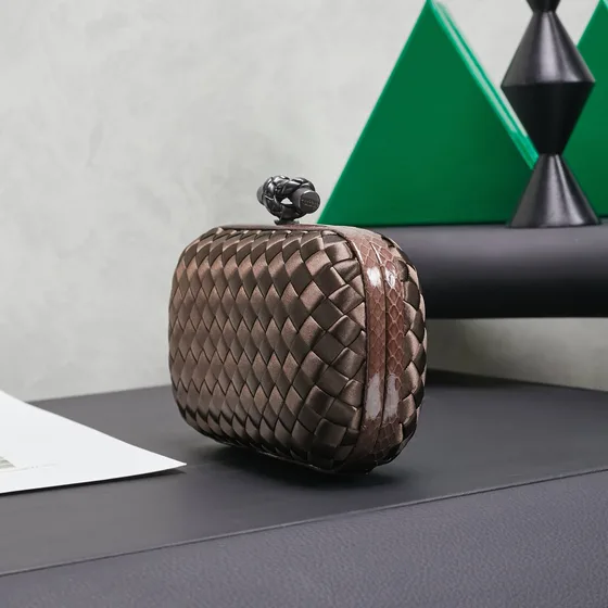 Bottega Veneta Intreccio Satin Knot Clutch Bronze Clutch
